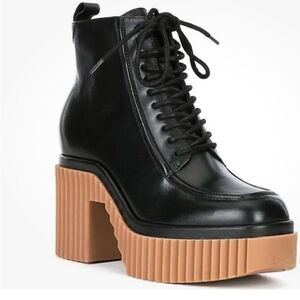 GIANNI BINI Haislee Black Leather Platform Boot Chunky‎ Heel Lace Up Size 8 New